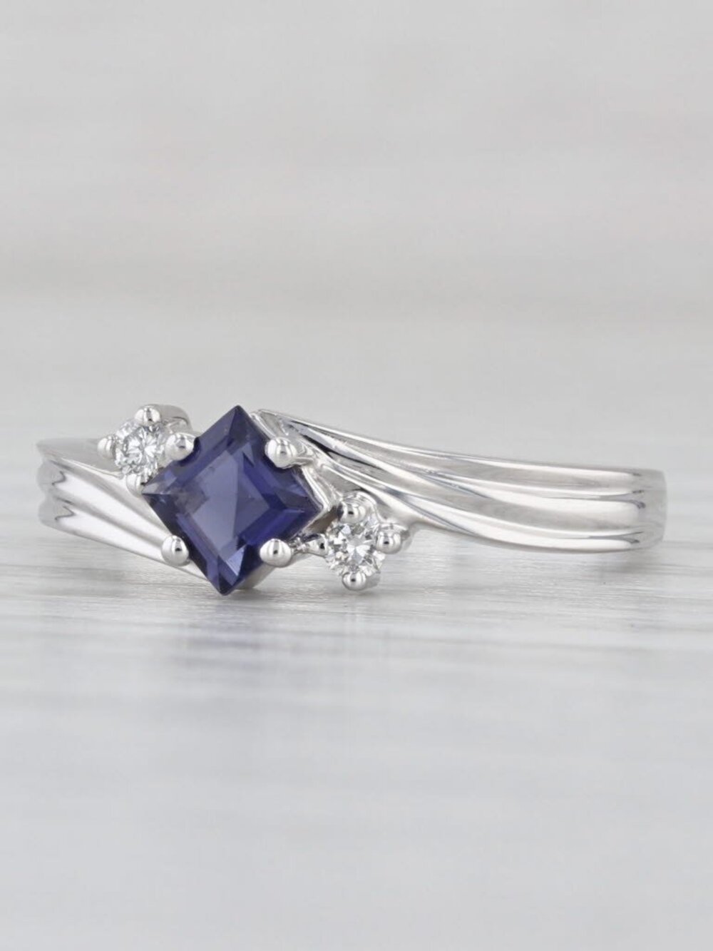 0.36ctw Blue Iolite Diamond Ring 14k White Gold Size 6